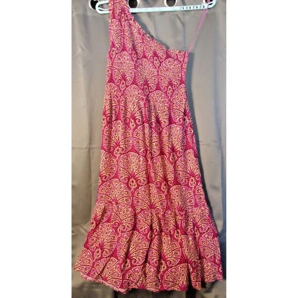 Knox Rose One Shoulder Smocked Maxi Dress Women Large Pink Floral Spring Cottage - Picture 2 of 9